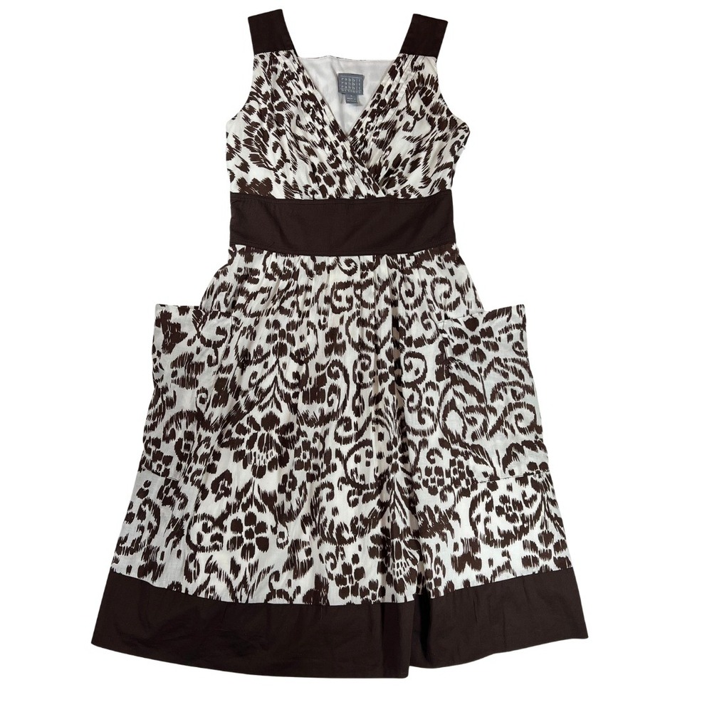 Rabbit Rabbit Designs Dress‎ Womens 6 Brown White Cotton Fit Flare